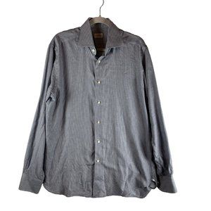 Ermenegildo Zegna Dress Shirt Mens 42 (16.5) Gray Geometric Cotton Collared 8186